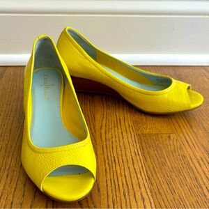 SOLD Cole Haan Air Tali Bright Yellow Patent Leather Peep Toe Wedge Size 7.5 B